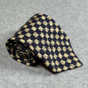 Vintage Structure Silk Tie Navy Gold Geometric USA Made Classic